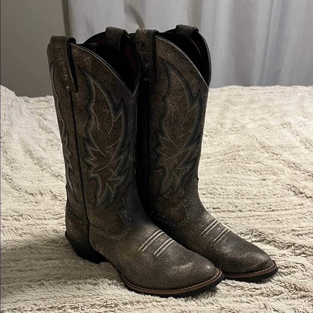 Justin Boots Gray and Blue Western Boots